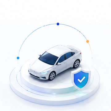 Isometric illustration of a car with a security shield representing auto finance.